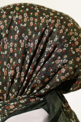 Mini Çiçek Detaylı Eşarp Haki - Başörtüsü