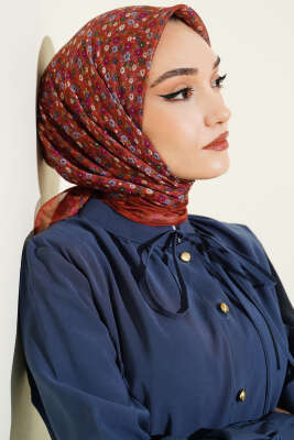 Mini Çiçek Detaylı Eşarp Kiremit - SİNEM EŞARP