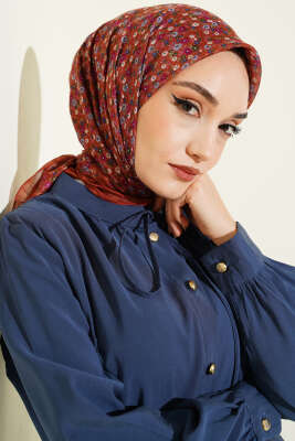 Mini Çiçek Detaylı Eşarp Kiremit - Başörtüsü