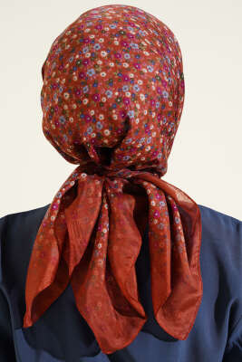 Mini Çiçek Detaylı Eşarp Kiremit - Başörtüsü