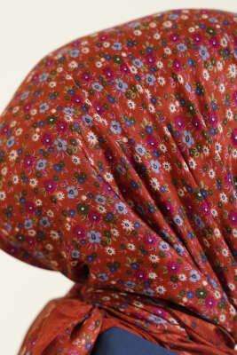 Mini Çiçek Detaylı Eşarp Kiremit - Başörtüsü