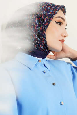 Mini Çiçek Detaylı Eşarp Lacivert - SİNEM EŞARP