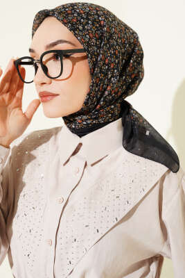 Mini Çiçek Detaylı Eşarp Siyah - SİNEM EŞARP