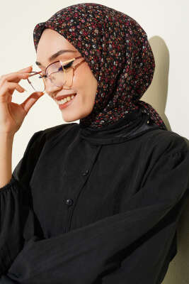 Mini Çiçek Detaylı Eşarp Siyah Bordo - SİNEM EŞARP