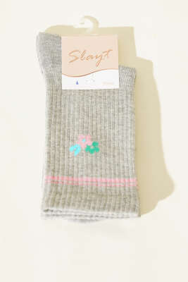 Mini Çiçek Detaylı Kadın Soket Çorap Gri 