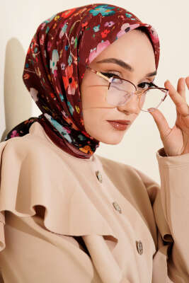 Mini Çiçek Detaylı Soft Eşarp Bordo 