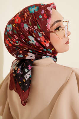 Mini Çiçek Detaylı Soft Eşarp Bordo - Başörtüsü