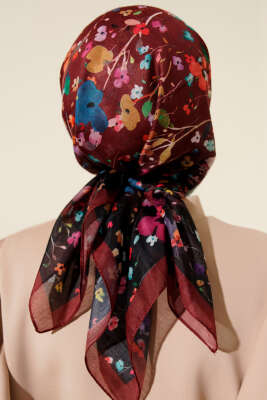 Mini Çiçek Detaylı Soft Eşarp Bordo - Başörtüsü