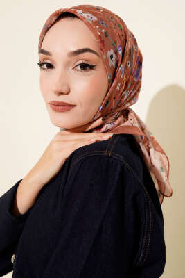 Mini Çiçek Detaylı Soft Eşarp Camel - Başörtüsü