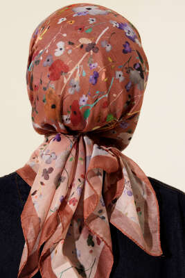 Mini Çiçek Detaylı Soft Eşarp Camel - Başörtüsü