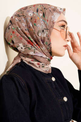 Mini Çiçek Detaylı Soft Eşarp Kum Bej - Başörtüsü