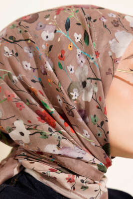 Mini Çiçek Detaylı Soft Eşarp Kum Bej - Başörtüsü