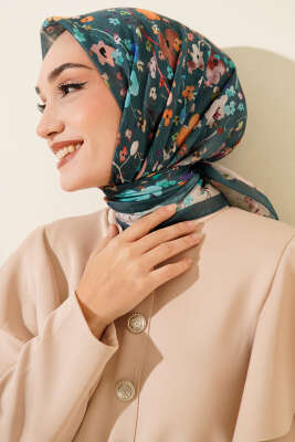 Mini Çiçek Detaylı Soft Eşarp Petrol Yeşili - Başörtüsü