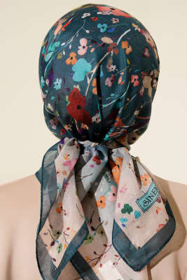 Mini Çiçek Detaylı Soft Eşarp Petrol Yeşili - Başörtüsü