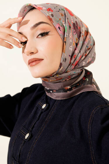Mini Çiçek Detaylı Soft Eşarp Vizon - Başörtüsü