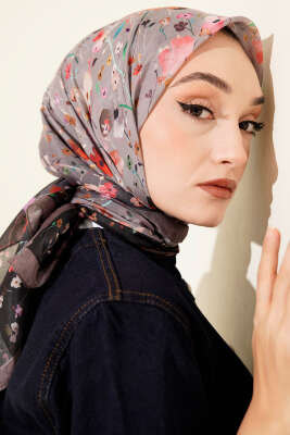 Mini Çiçek Detaylı Soft Eşarp Vizon - Başörtüsü