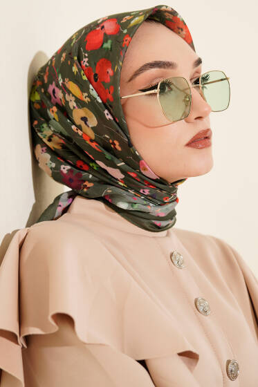 Mini Çiçek Detaylı Soft Eşarp Zümrüt - Başörtüsü