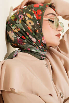 Mini Çiçek Detaylı Soft Eşarp Zümrüt - Başörtüsü