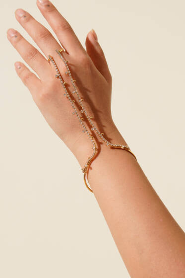 Mini Çiçek Taşlı Şahmeran Gold - Bileklik