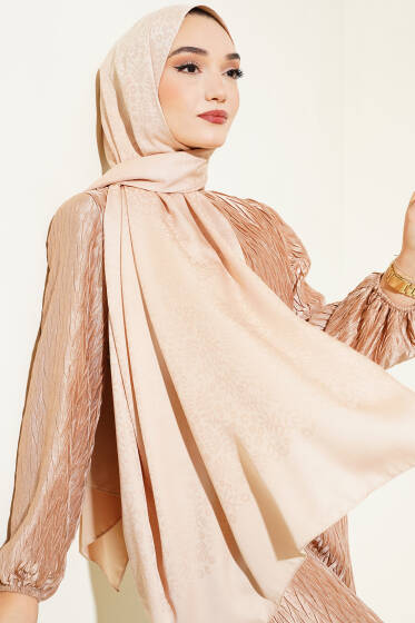 Mini Çiçekli Jakar Şal Latte -10 - Yılın Fırsatı