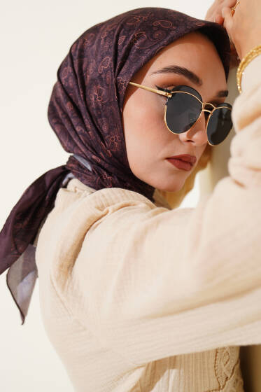 Mini Çiçekli Soft Eşarp Acı Kahve - Başörtüsü