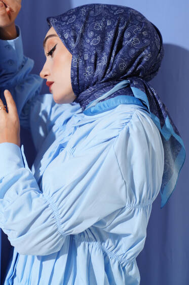 Mini Çiçekli Soft Eşarp İndigo - Başörtüsü