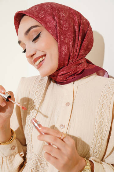 Mini Çiçekli Soft Eşarp Kiremit - Başörtüsü