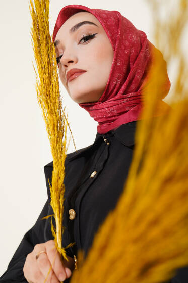 Mini Çiçekli Soft Eşarp Kırmızı - Başörtüsü