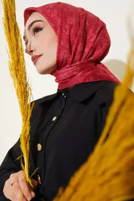 Mini Çiçekli Soft Eşarp Kırmızı - Başörtüsü