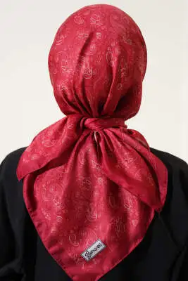 Mini Çiçekli Soft Eşarp Kırmızı - Başörtüsü