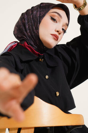 Mini Çiçekli Soft Eşarp Siyah Bordo - Başörtüsü