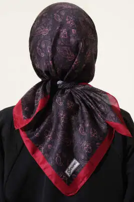Mini Çiçekli Soft Eşarp Siyah Bordo - Başörtüsü