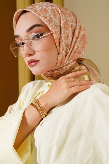 Mini Çiçekli Soft Eşarp Yağ Yeşili - Başörtüsü