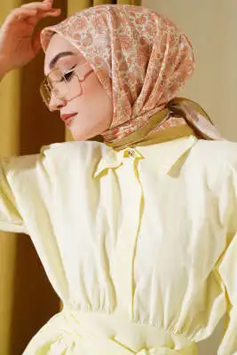 Mini Çiçekli Soft Eşarp Yağ Yeşili - Başörtüsü