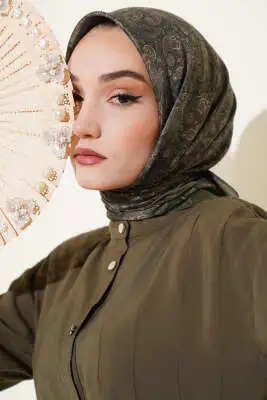 Mini Çiçekli Soft Eşarp Zümrüt 