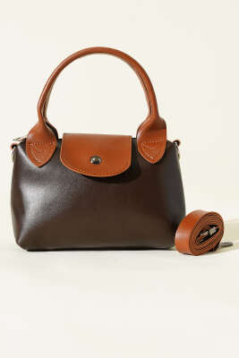 Mini Classic Çıtçıtlı Kadın El Çantası Acı Kahve - Kol Çantası