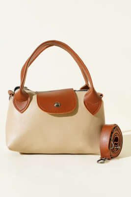 Mini Classic Çıtçıtlı Kadın El Çantası Bej - Kol Çantası