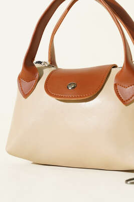 Mini Classic Çıtçıtlı Kadın El Çantası Bej - Kol Çantası