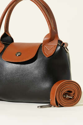 Mini Classic Çıtçıtlı Kadın El Çantası Siyah Taba - Kol Çantası