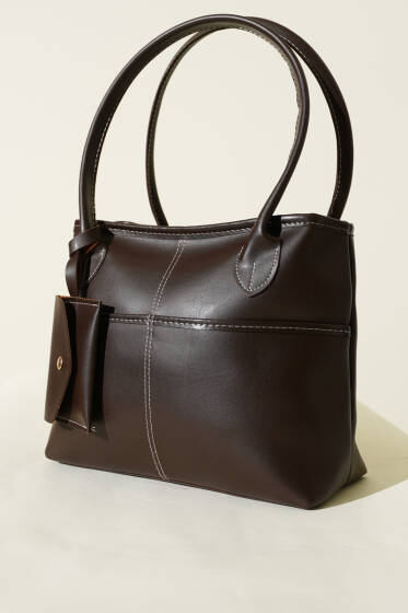 Mini Cüzdan Detaylı Uzun Kulplu Çanta Acı Kahve - Kol Çantası