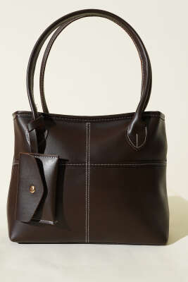 Mini Cüzdan Detaylı Uzun Kulplu Çanta Acı Kahve - Kol Çantası