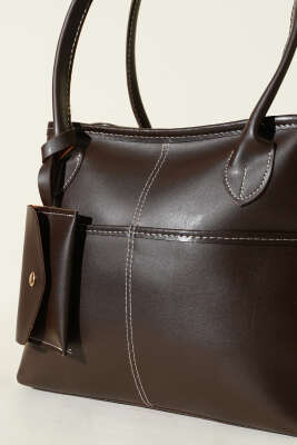 Mini Cüzdan Detaylı Uzun Kulplu Çanta Acı Kahve - Kol Çantası