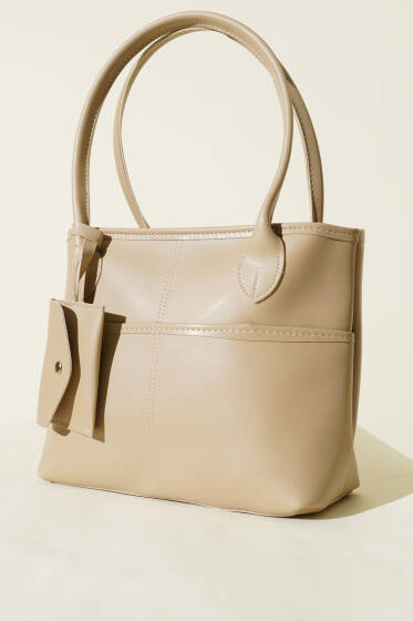 Mini Cüzdan Detaylı Uzun Kulplu Çanta Bej - Kol Çantası