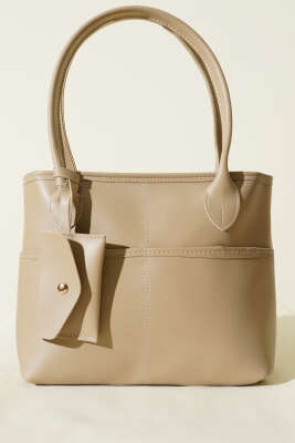 Mini Cüzdan Detaylı Uzun Kulplu Çanta Bej - Kol Çantası