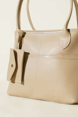 Mini Cüzdan Detaylı Uzun Kulplu Çanta Bej - Kol Çantası