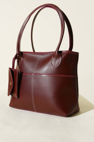 Mini Cüzdan Detaylı Uzun Kulplu Çanta Bordo - Kol Çantası