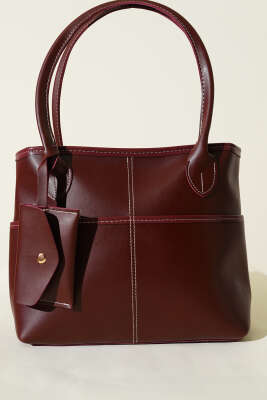 Mini Cüzdan Detaylı Uzun Kulplu Çanta Bordo - Kol Çantası