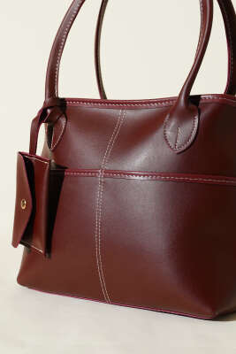 Mini Cüzdan Detaylı Uzun Kulplu Çanta Bordo - Kol Çantası