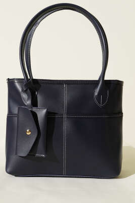 Mini Cüzdan Detaylı Uzun Kulplu Çanta Lacivert - Kol Çantası