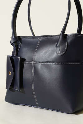 Mini Cüzdan Detaylı Uzun Kulplu Çanta Lacivert - Kol Çantası